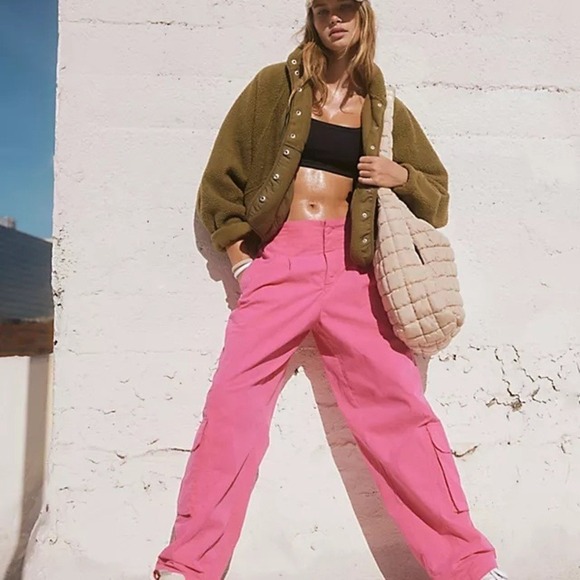 Free People FP Movement Cargo Pants Mesmerize Me High-Rise Hot Pink Size Medium - Picture 5 of 12
